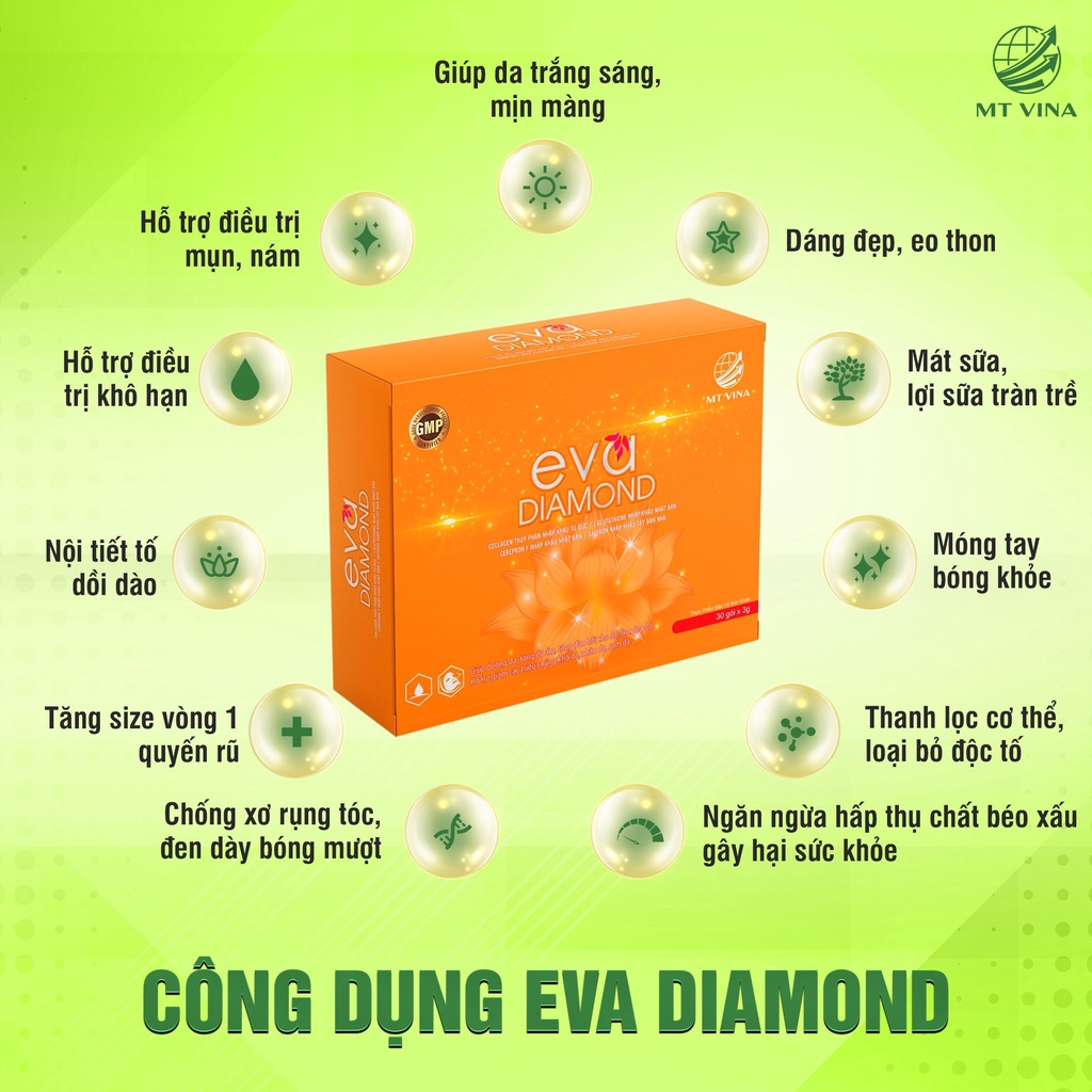 Eva Diamond thải độc đẹp da cân bằng nội tiết giúp da căng mịn trắng hồng mờ thâm sạm