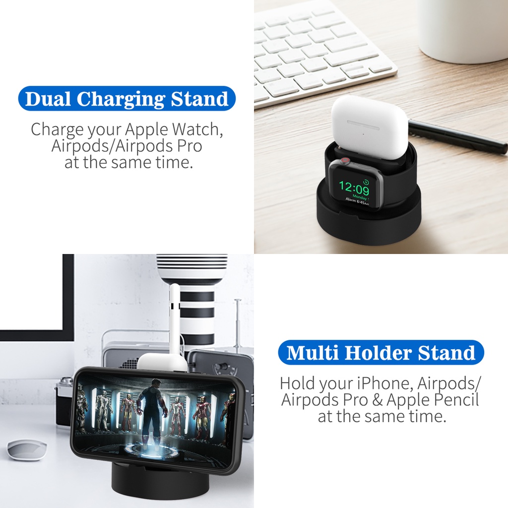 Giá Đỡ Điện Thoại/Đồng Hồ Thông Minh 3 Trong 1 Tiện Dụng Cho Apple Watch/Airpods Series SE/7/6/5/4/3/2/1