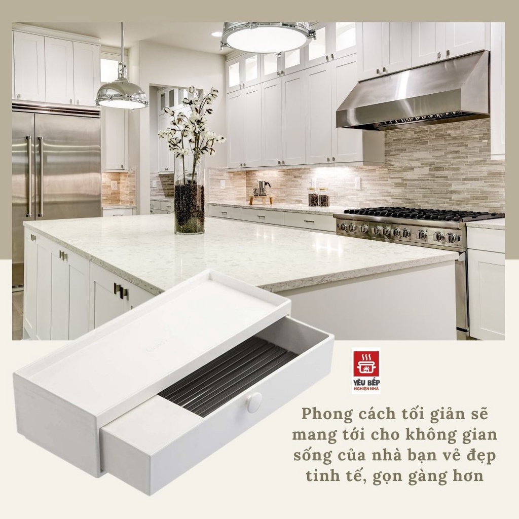 1 Ngăn đựng đũa muỗng, gia vị Inochi Yoko Ngang có thể xếp chồng, chống bụi, ngăn nắp tiện dụng, an toàn sức khoẻ
