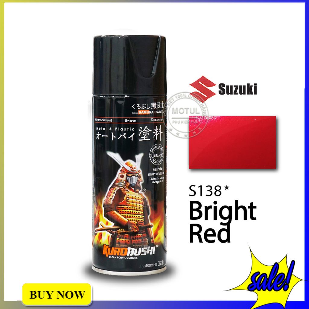 Combo 4 sơn xịt Samurai màu đỏ sáng (gồm s138 - UCH210 - 3/124 - K1K - Giấy nhám P800)