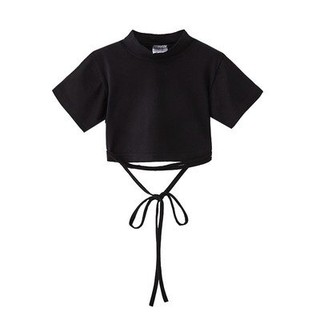 Áo Croptop nhảy Hiphop trẻ em | Áo Croptop dây cộc tay đen trơn