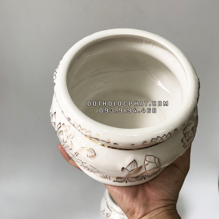 Lư Hương Bát Nhang Hoa Sen Bằng Sứ Bạch Ngọc Thờ Cúng