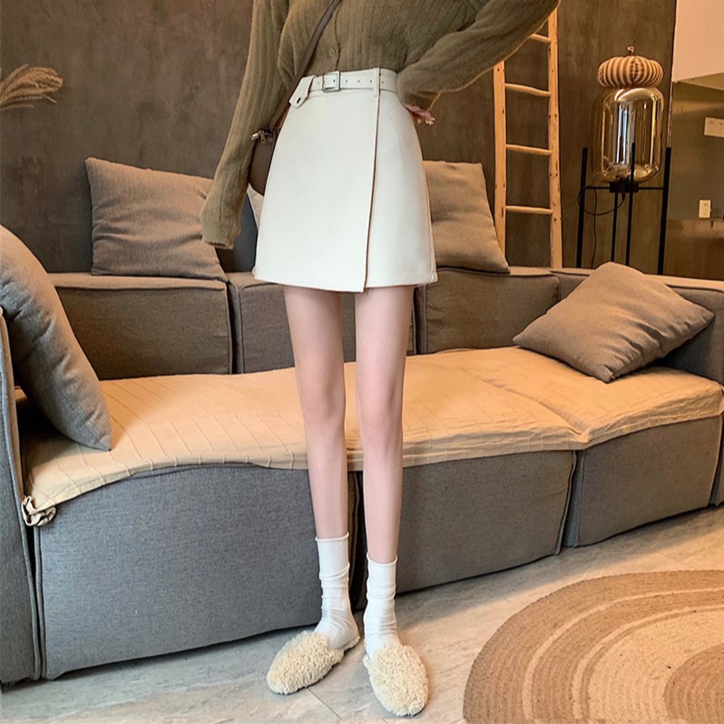 Chân váy ngắn chữ A lưng cao kèm thắt lưng thời trang mùa đông phong cách Hàn Quốc cho nữ | BigBuy360 - bigbuy360.vn
