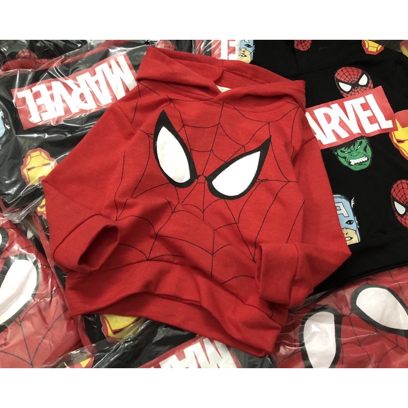 Set 2 áo nỉ da cá hoodie có mũ hình siêu nhân, người nhện HM cho bé trai xuất dư