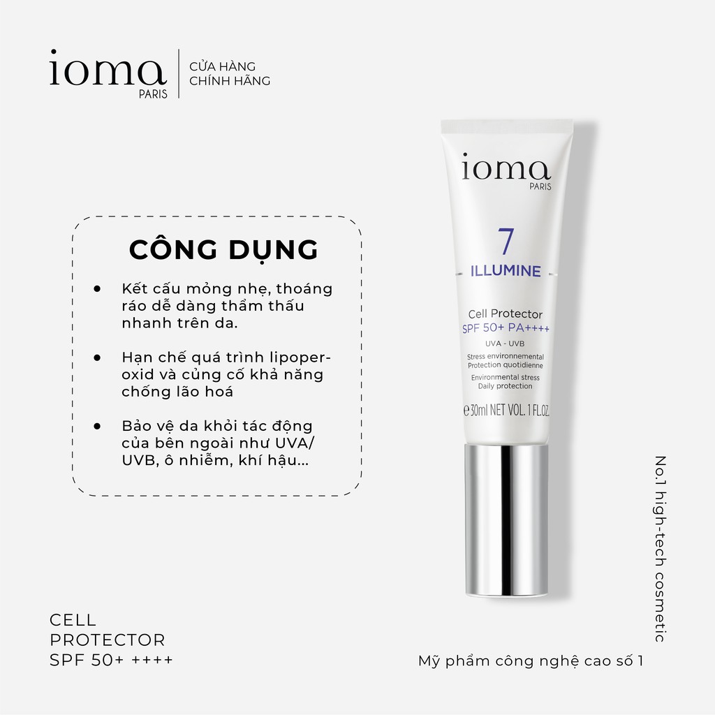 Kem chống nắng Ioma Paris Cell Protector SPF 50+PA++++ 30ML