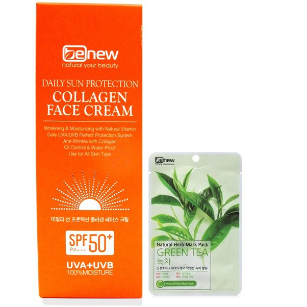 Hàng Chính Hãng-[Combo 2 Món] Kem Chống Nắng Collagen Trắng Da Benew Hàn Quốc (70ml/ Tuýp) Và 1 Mặt Nạ Benew ( 22g/gói)