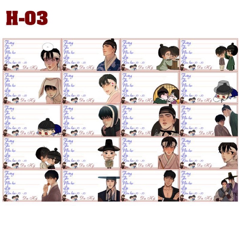 nhãn vở Dạ Ký 20-80 cái khác nhau/ nhãn dán anime Dạ Ký