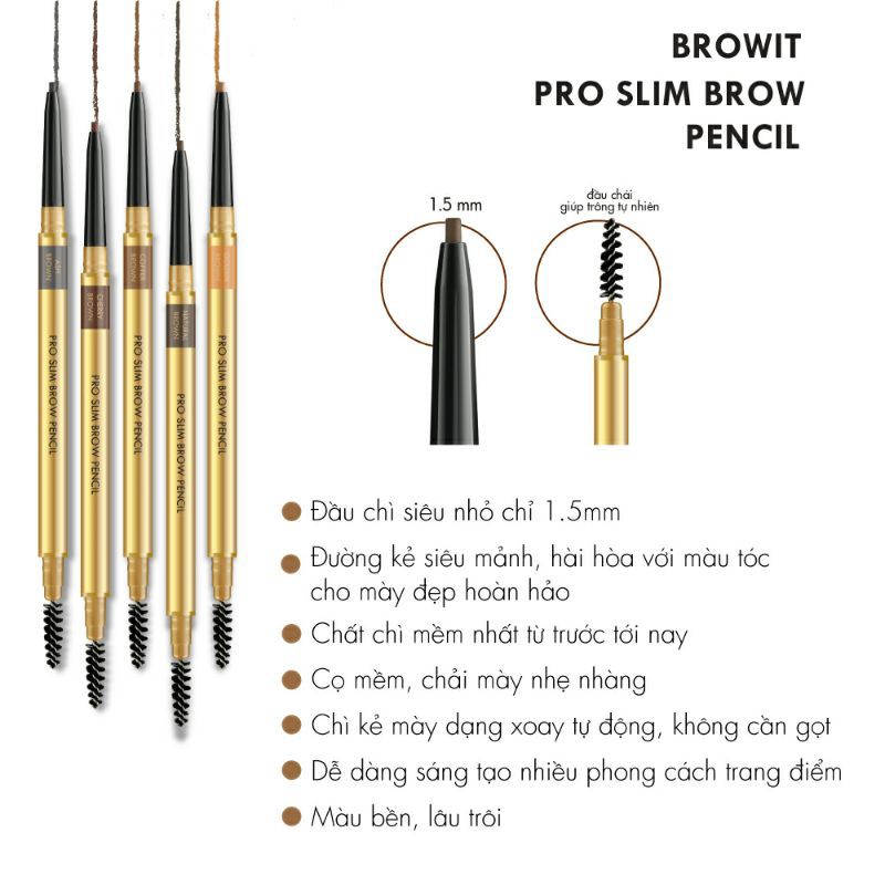 Chì kẻ mày Browit By Nongchat Pro Slim Brow Thái Lan Siêu mảnh chống nước