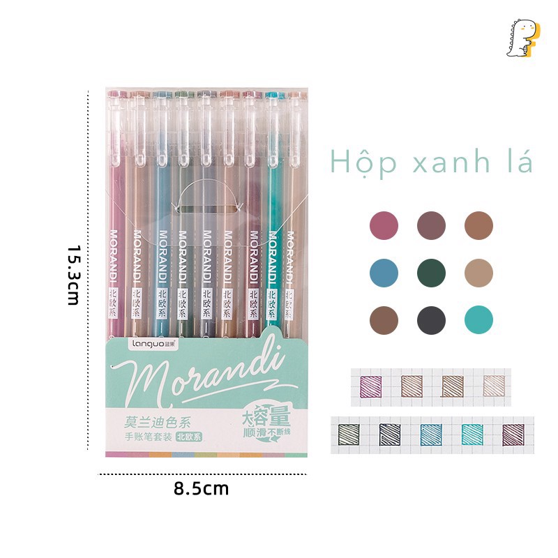Sét 9 bút gel MORANDI nhiều màu loại thân liền , Bút Gel cho học sinh giá rẻ
