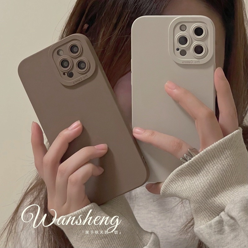 (SIÊU RẺ) Ốp lưng iphone trơn procam nâu, kem, hồng phớt loại dày 7plus/8/8plus/x/xr/xs/11/12/13/pro/max/plus/promax