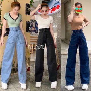 🌀Quần Baggy Jeans 2 Nút Lưng Cao Ống Suông