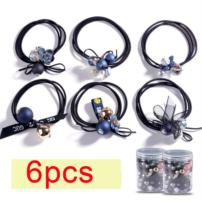 Set 7 Dây Buộc Tóc Co Giãn Đính Bóng Lông Đơn Giản Phong Cách Hàn Quốc