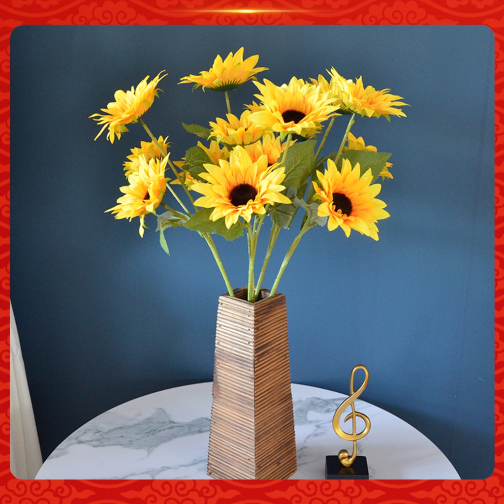 (Bất Ngờ) Bó Hoa Hướng Dương Giả Bằng Lụa Nhiều Đầu Không Cần Khoan Lỗ Trang Trí Nhà Cửa