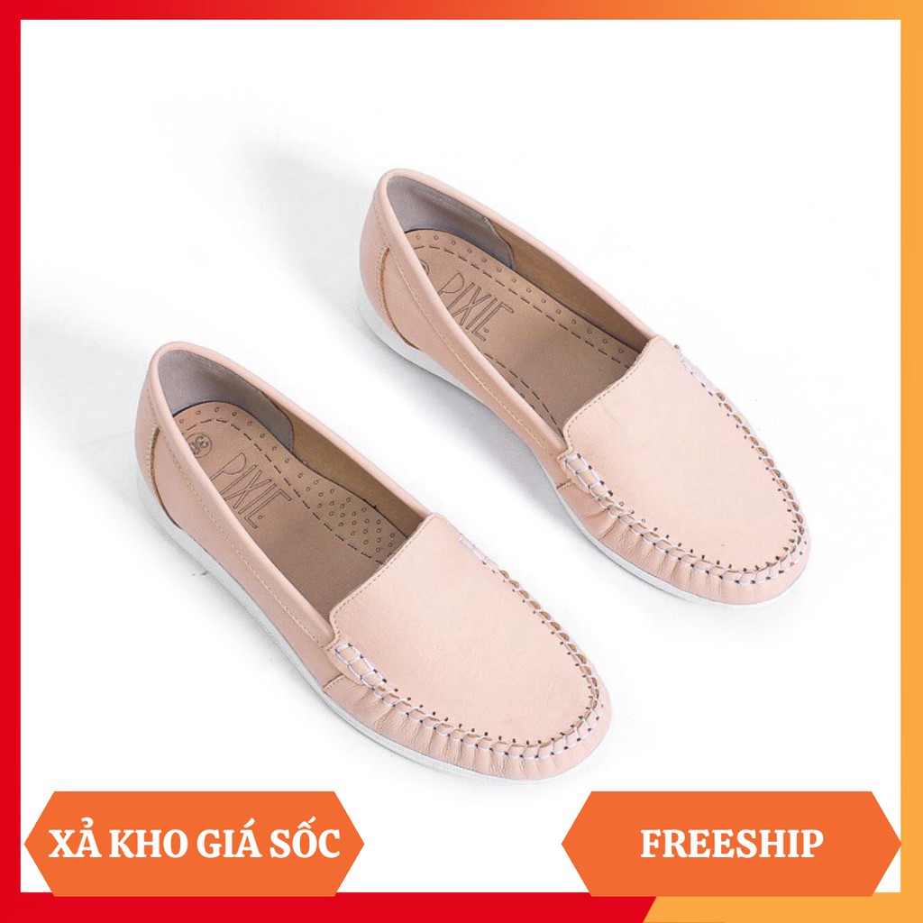 Giày Mọi Moccasin Da Bò Thật Đế Cao Su Pixie X482