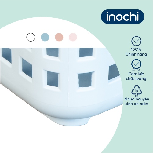 Giỏ xách quai giữ có nắp Inochi - Nachi màu Trắng/Xanh nhạt/Hồng nhạt