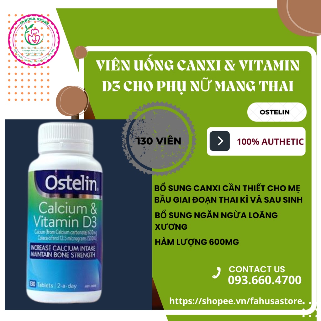 CANXI & VITAMIN D OSTELIN 130v CHO BÀ BẦU