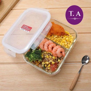 Hộp thủy tinh 2 ngăn 1000ml, hộp cơm, hộp đựng thực phẩm