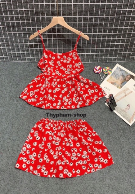 Bộ voan lụa 2 dây mặc nhà dễ thương