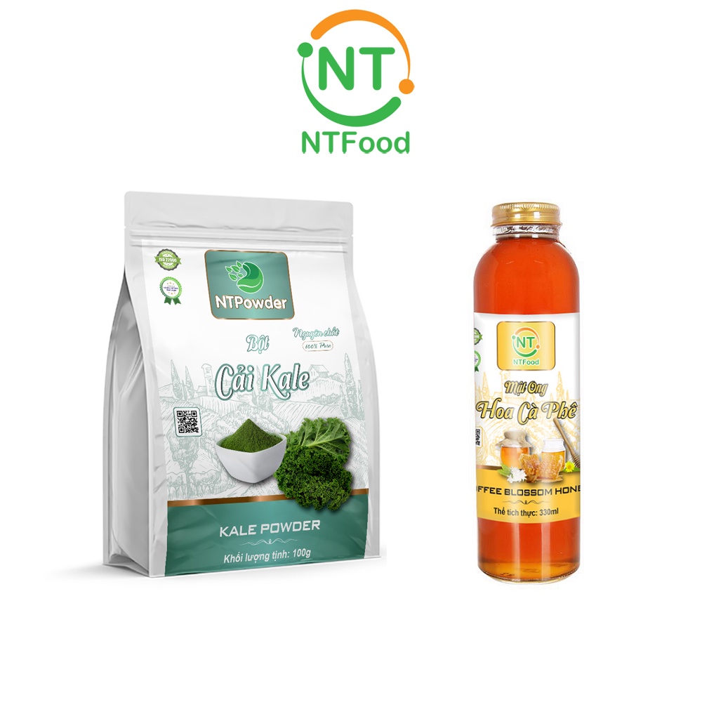 Combo Bột Cải Xoăn Kale sấy lạnh nguyên chất NTPOWDER 100gr và Mật Ong hoa cafe NTFOOD 330ml - Nhất Tín Food