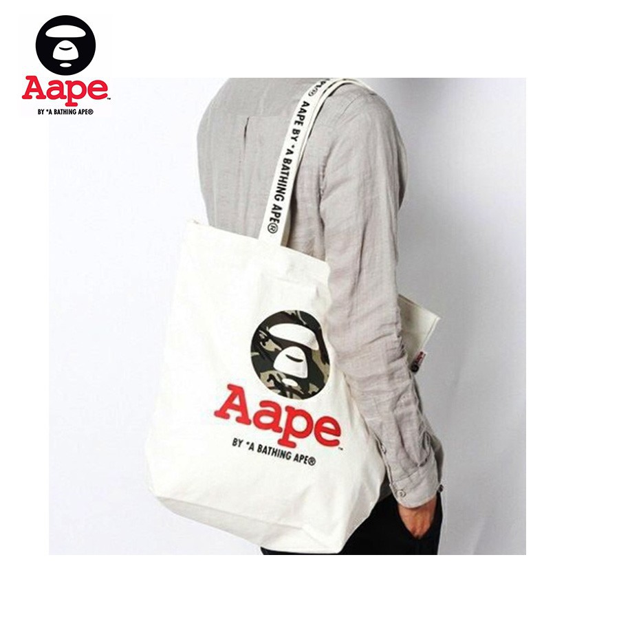 Aape Tide thương hiệu xách tay dung lượng lớn vải trắng túi đeo vai túi tote