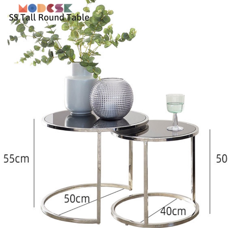 Bàn trà, sofa đôi Modesk SS Tall Round Table hiện đại inox 304, kính cường lực [phòng khách, ngủ]