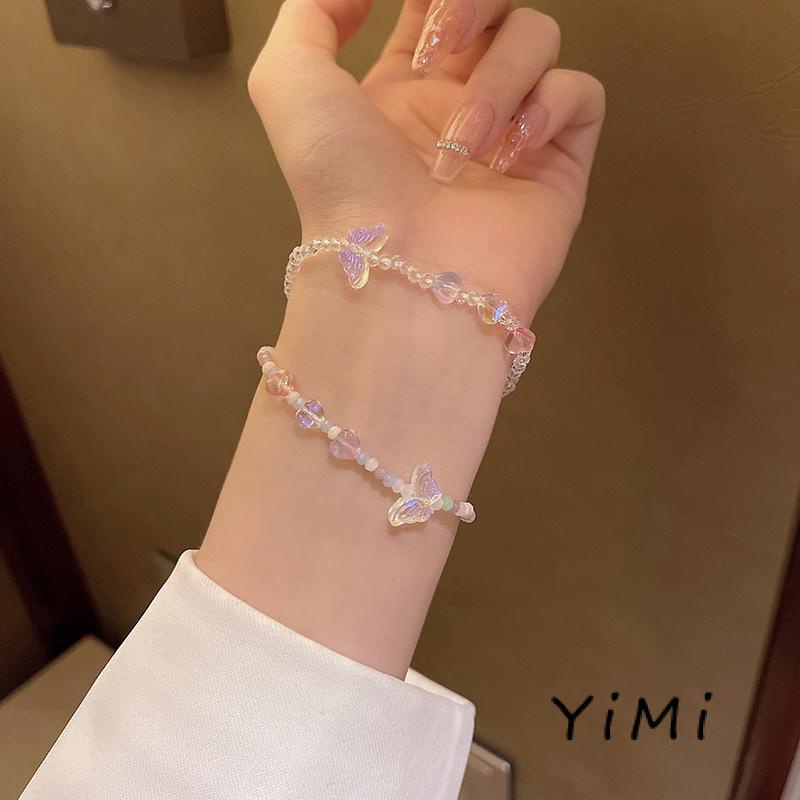 Vòng Tay Dây Thừng Đính Hạt Acrylic Nhiều Màu Hình Bướm Có Thể Điều Chỉnh Xinh Xắn