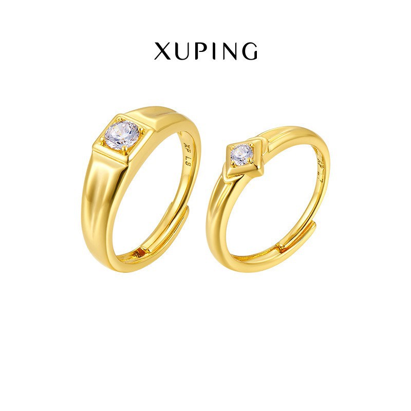 Nhẫn Cặp Đôi Mạ Vàng 24K, Đính Đá Trang Nhã, Phong Cách Hàn Quốc - XPNC03