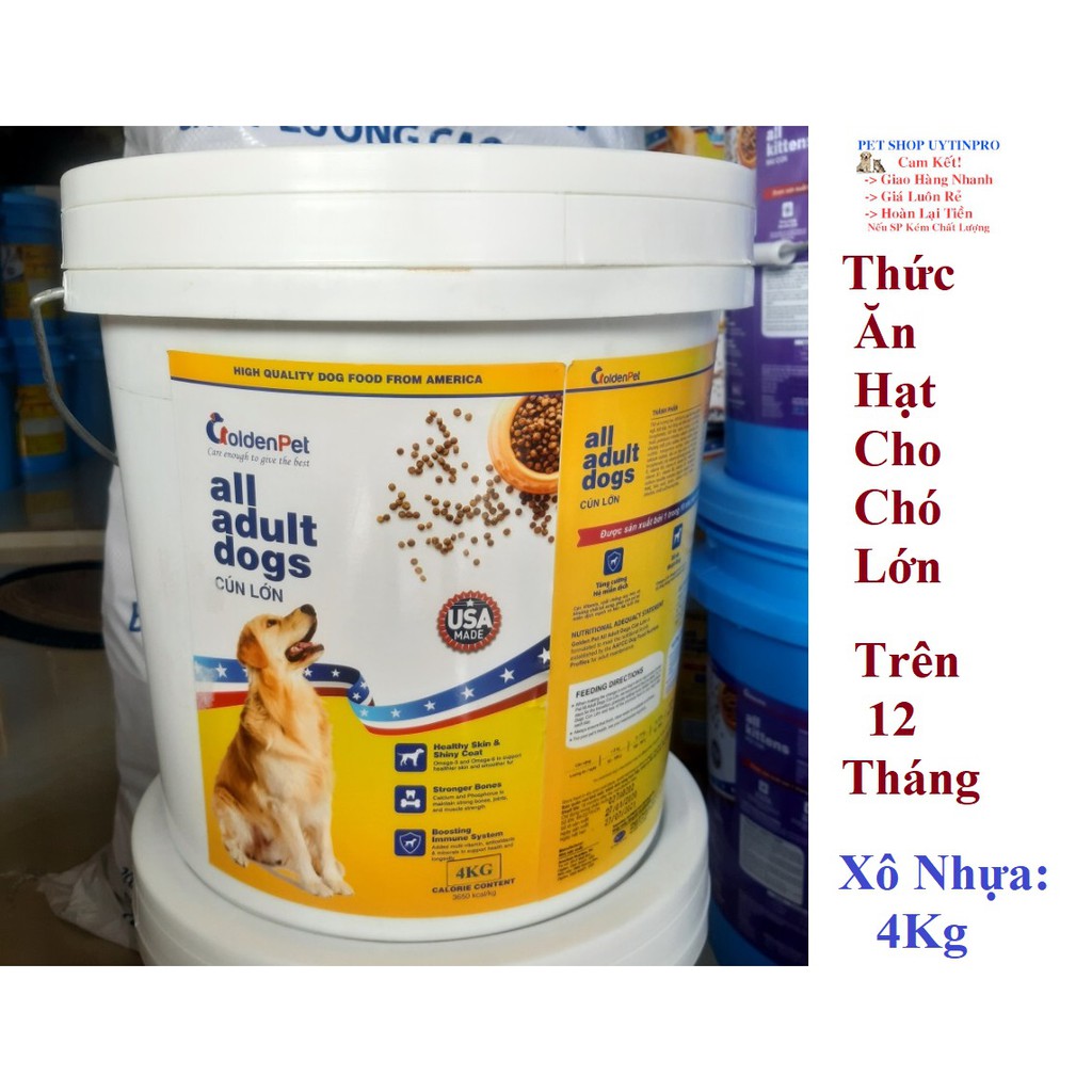 THỨC ĂN HẠT CHO CHÓ LỚN GoldenPet all adull dogs Xô 4kg Xuất xứ USA (Mỹ)