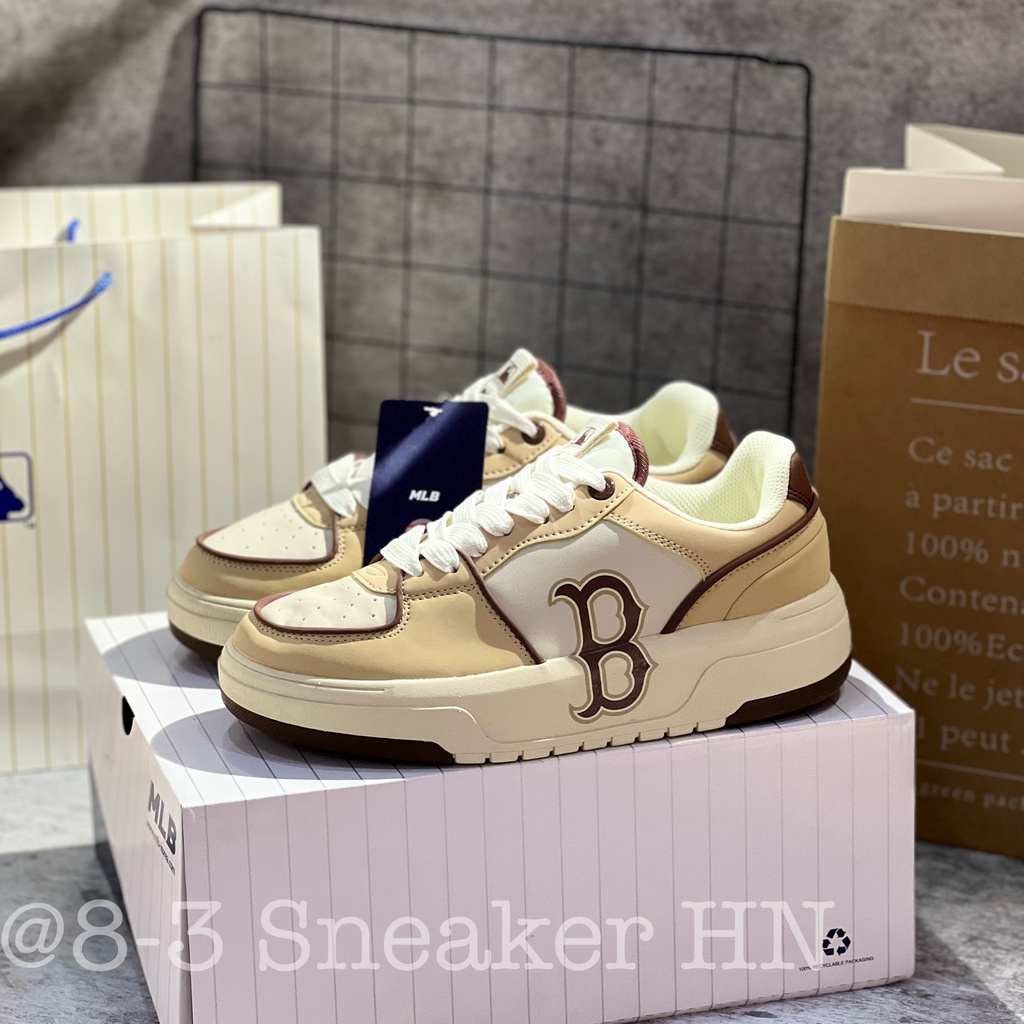 GIÀY THỂ THAO MLB Liner Chữ B Nâu Kem Cao Cấp, Giày Chunky Ofwhite Boston Nâu Mới