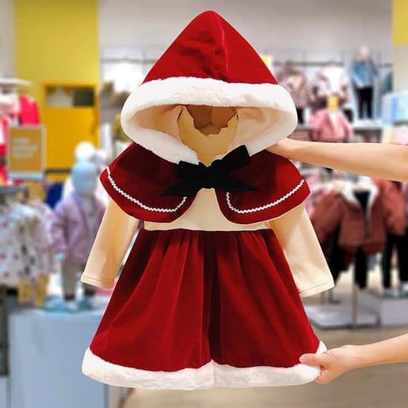 Đầm Nhung NOEL 🍓TIỆM CÔNG CHÚA NHỎ🍓 Váy Bà Già Noel Đỏ Chi Tiết cực ấm áp cho bé
