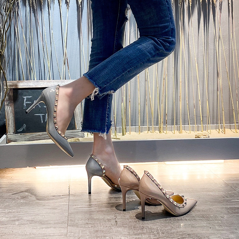 Giày Cao Gót Mũi Nhọn Đính Đinh Tán Màu Sắc Thời Trang Xuân Hè Quyến Rũ 2022 Dành Cho Nữ