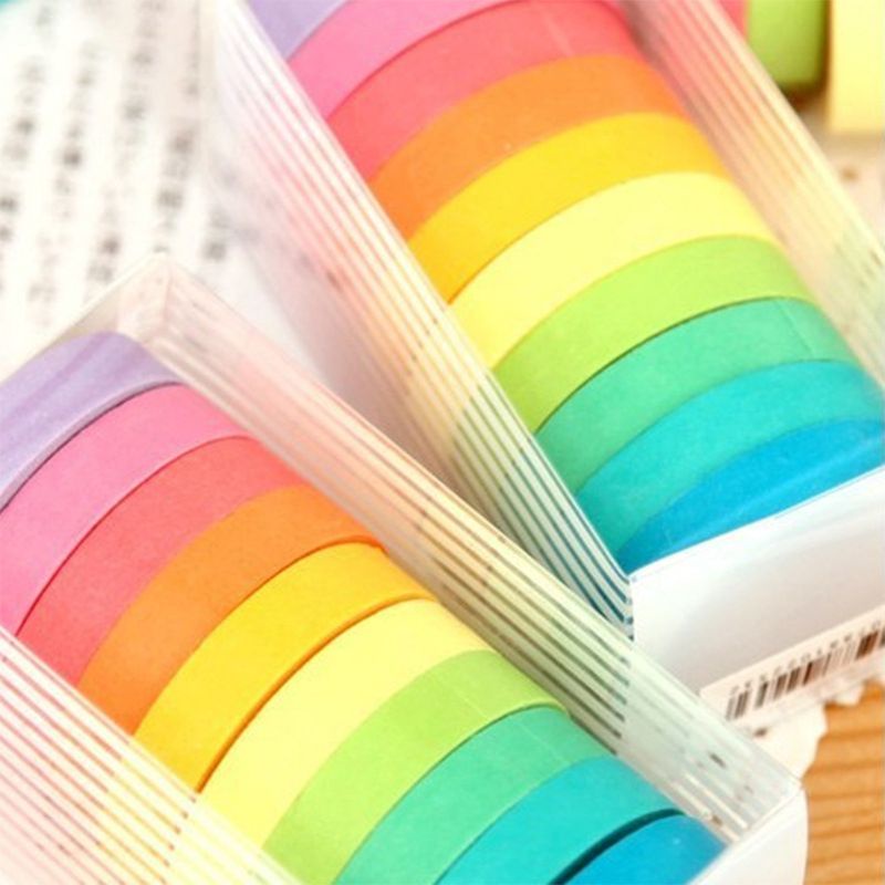 Set 10 Cuộn Băng Dính Nhiều Màu Sắc Dùng Trang Trí Thủ Công DIY
