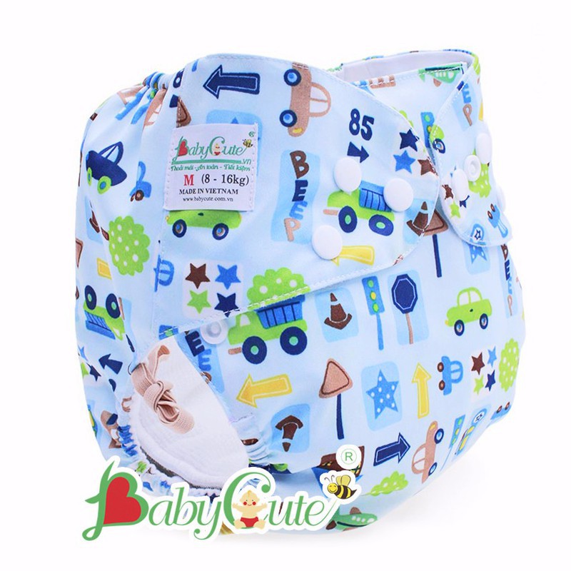 Bộ tã vải kèm 2 miếng lót BabyCute ban ngày cho bé size S (3-9 kg) Car