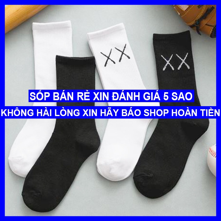 Tất nam nữ cao cổ unisex có chữ X trơn trắng đen nhiều màu, Vớ Unisex Nam nữ cổ cao cổ ngắn