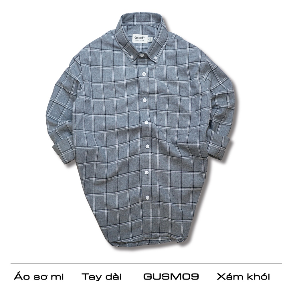 Áo Sơ Mi Nam Dài Tay GU CHẤT, Vải Cotton Sọc Caro, GUSM09