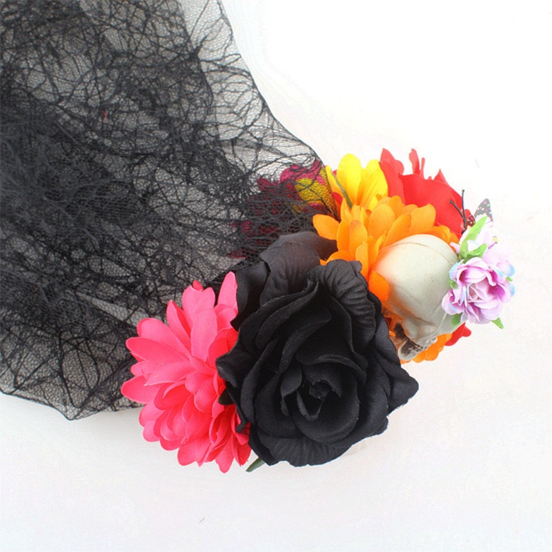 Băng Đô Mạng Nhện Phối Ren Hoa Hóa Trang Halloween