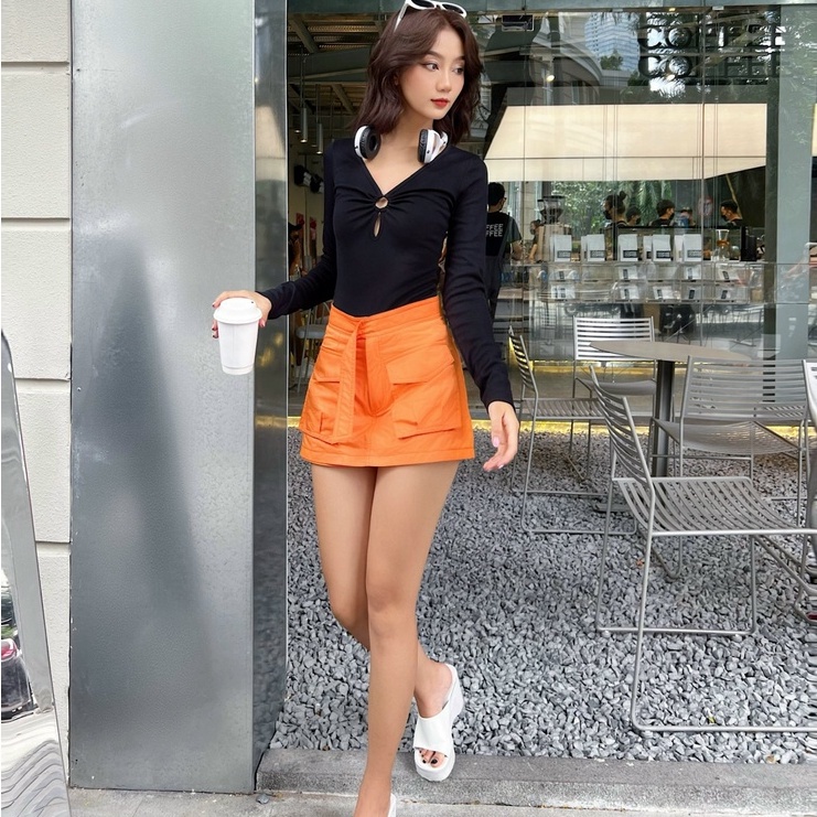 Jumpsuit body tay dài TOPTIFY bodysuit kiểu cổ tim khoen tròn Talia Bodysuit TJT05
