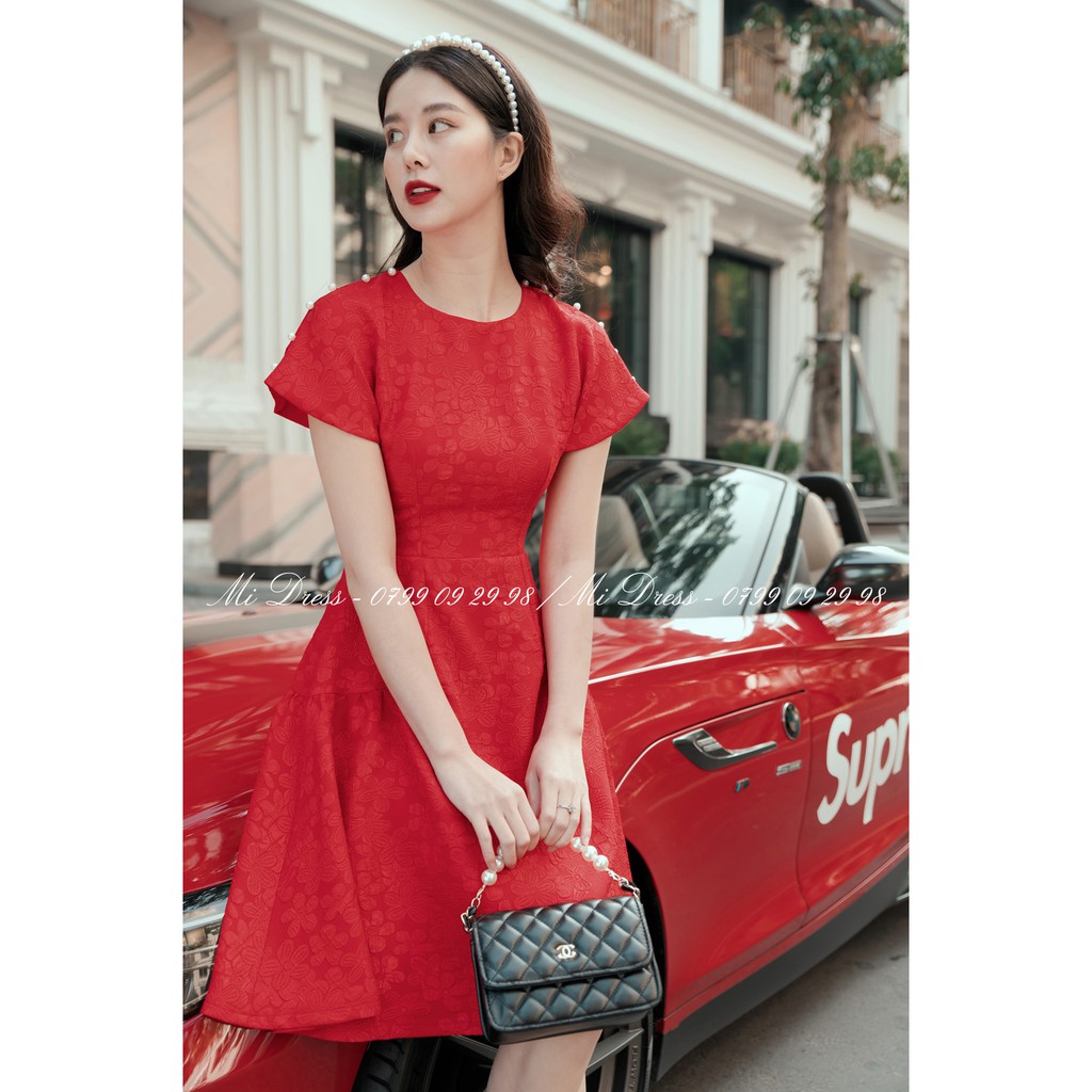 Váy gấm tay rơi đính trai - TK cao cấp - Mi00230 - Midress