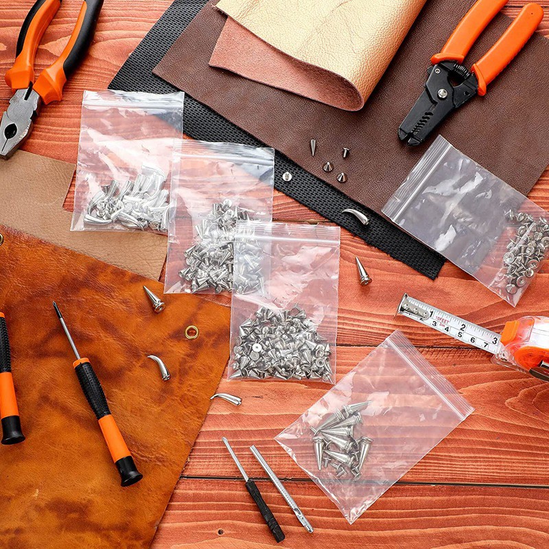 Bộ 150 Đinh Tán Hình Nón Và Đinh Tán Bằng Bạc Cho Thắt Lưng Quần Áo Da DIY