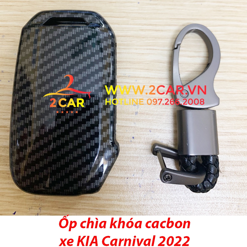 Ốp khóa, bọc chìa khóa cacbon xe Kia Carnival 2021 2022 vân Carbon kèm móc đeo siêu đẹp
