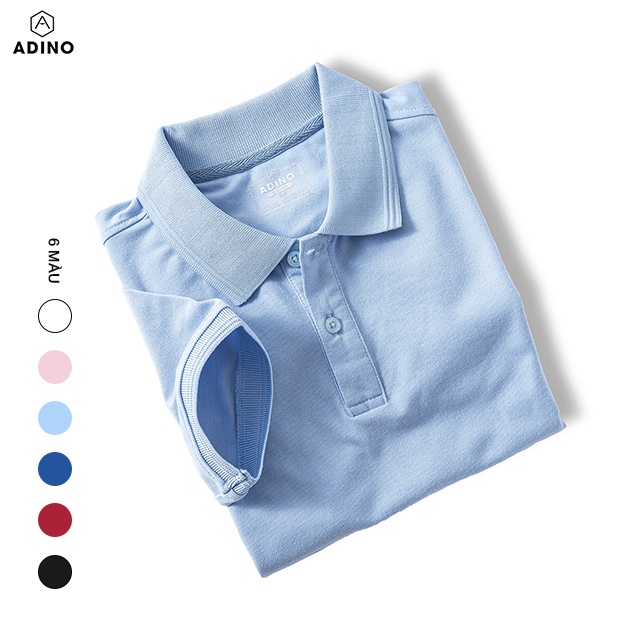 Áo polo nữ ADINO màu xanh nhạt phối viền chìm vải cotton co giãn dáng công sở slimfit hơi ôm trẻ trung APN03