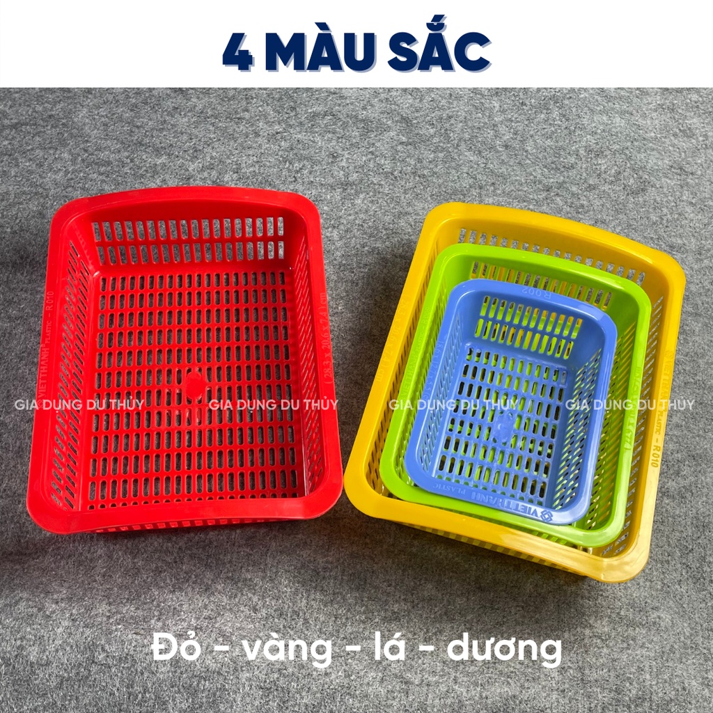 Rổ nhựa hình chữ nhật nhỏ đựng đồ đạc, thực phẩm, nhựa pp loại 1 Việt Thành, 3 size 18-22-29cm, màu dương, xanh lá, đỏ