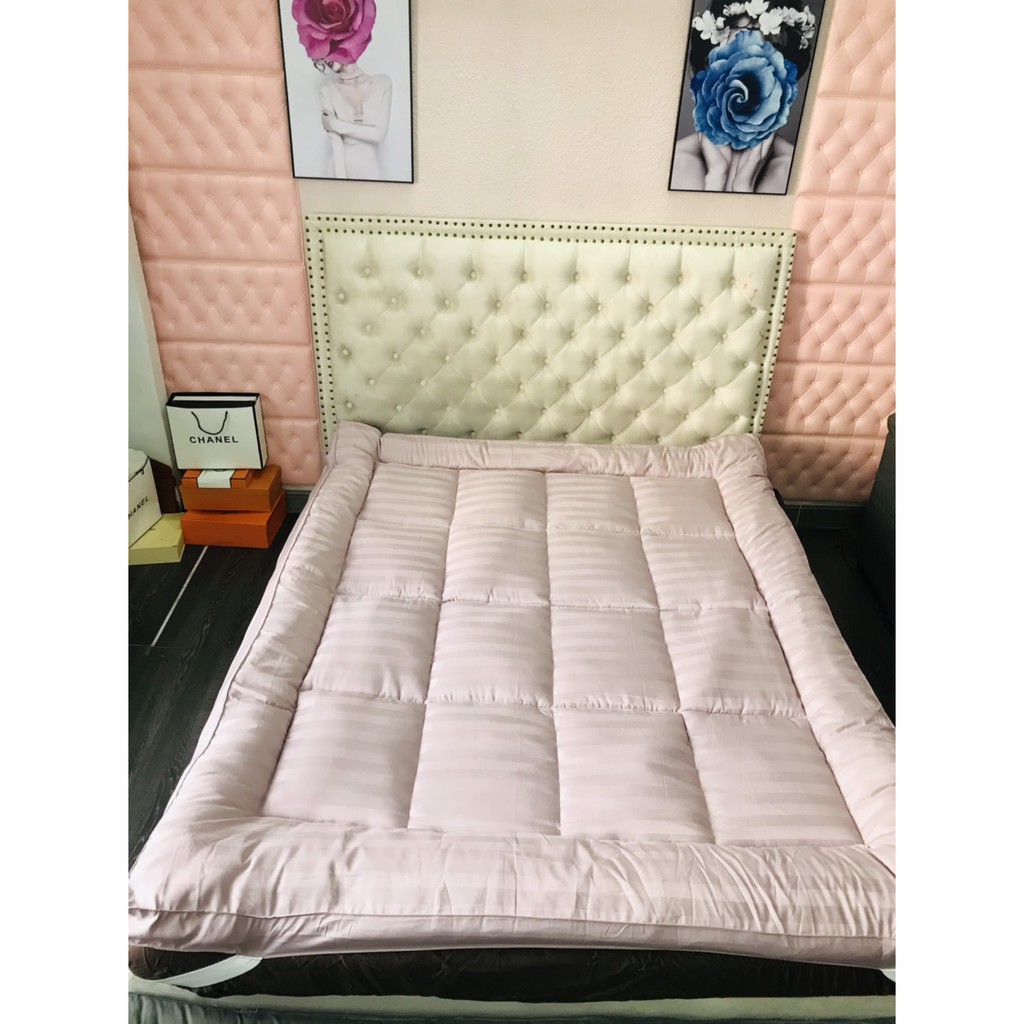 Toper Đệm Trải Sàn Vải Cotton Satin Hàn Quốc Cao Cấp Lan Pham Bedding Dày 9cm - Topper Cao Cấp - Hồng Phấn