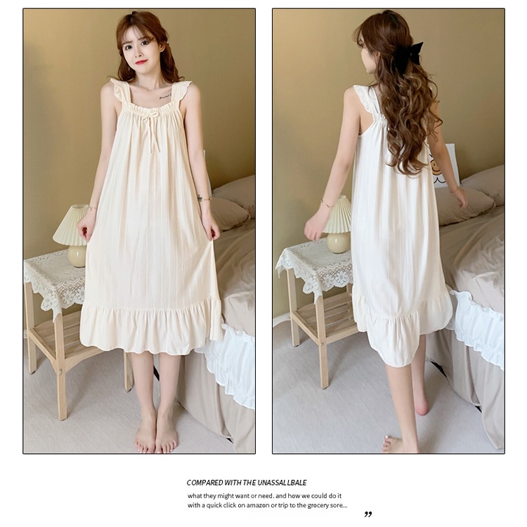 Đầm Ngủ Lụa Hai Dây Màu Trơn Họa Tiết Kẻ Sọc Dễ Thương Dành Cho Bạn Nữ Mặc Ở Nhà