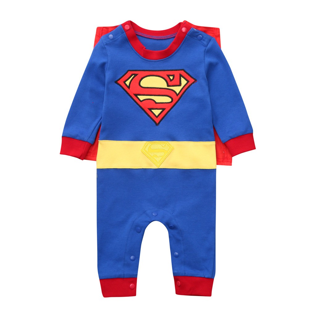 Bộ Áo Liền Quần Dài Tay Hình Superman Cho Bé Trai Và Bé Gái