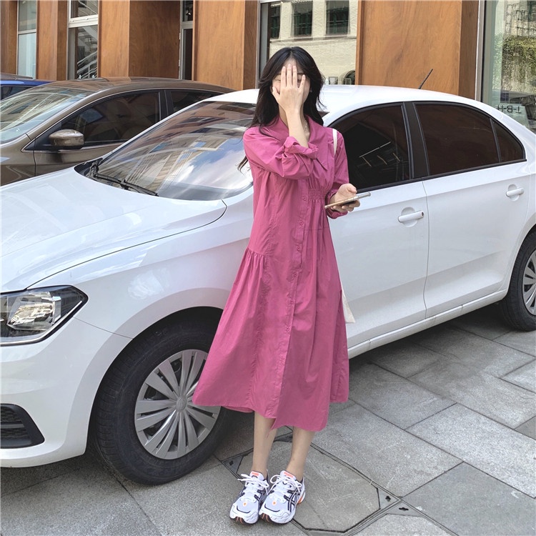 Đầm sơ mi xếp ly thiết kế lệch tà phong cách trẻ trung hợp thời trang | BigBuy360 - bigbuy360.vn