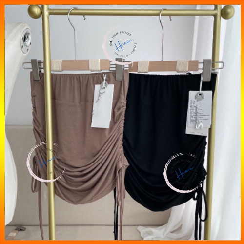 Chân Váy Mini Dây Rút Cạp Cao Chất Thun Mềm Mịn Ôm Sát Tôn Dáng Kèm Quần Trong Hanva