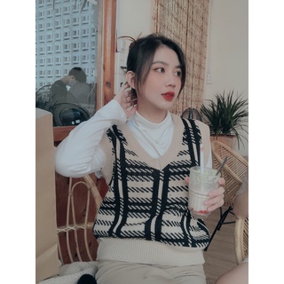 Áo gile nam nữ họa tiết phối kẻ sọc cực xinh chất vải dày dặn.