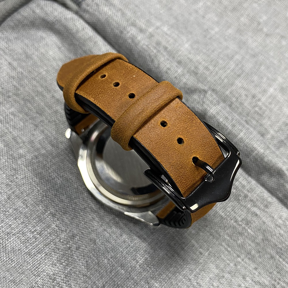 Dây Da + Silicon Chất Lượng Cao Có Khóa Cài Màu Đen 20mm 22mm Cho Đồng Hồ