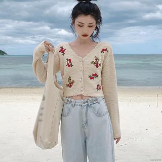Áo khoác len cardigan thêu họa tiết phong cách retro xinh xắn thời trang cho nữ